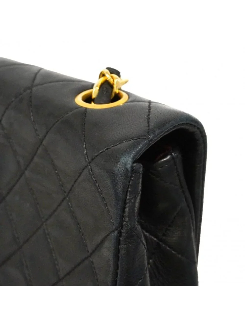 Chanel Shoulder Bag Quilted Lambskin Black Gold